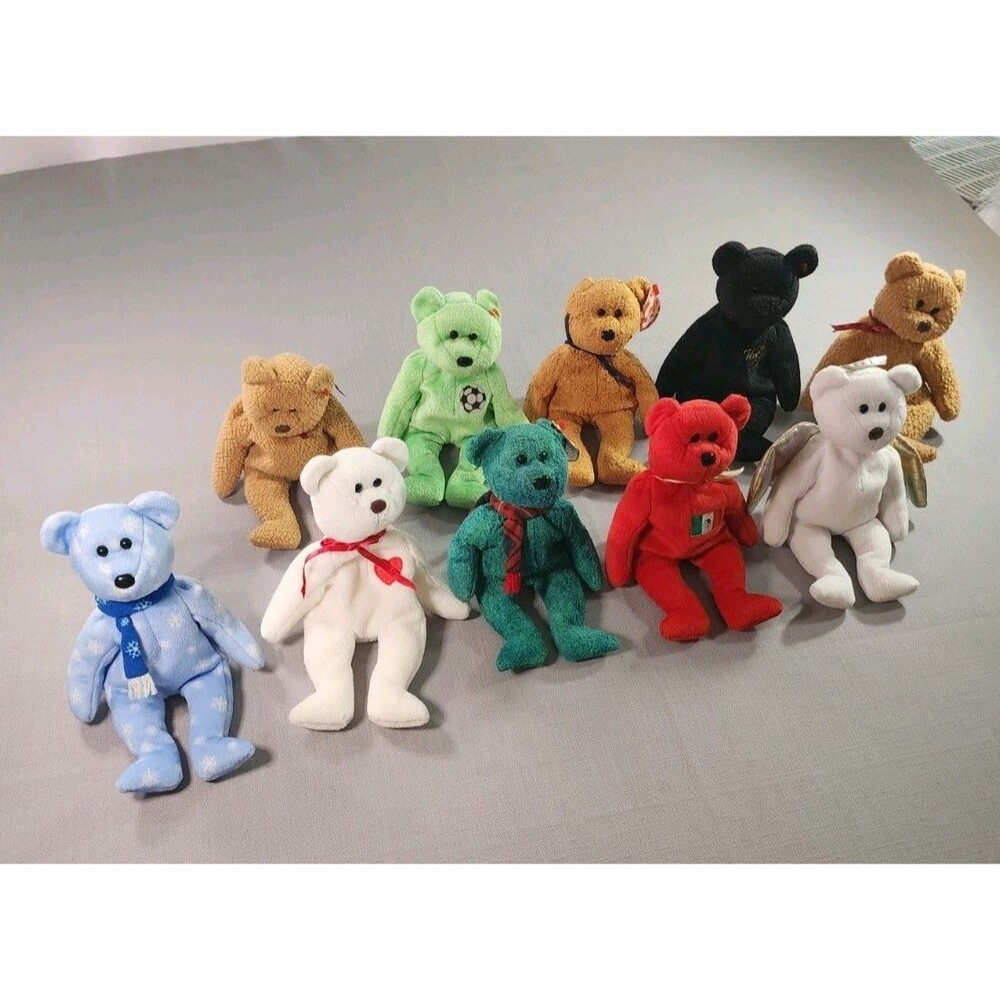 Lot of 10 Beanie Babies Bears Ty Plush Bundle Mixed Colors 2 With Tags